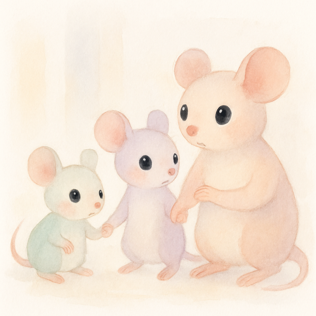 조심조심 주위를 살피며 서로 돕는 생쥐들